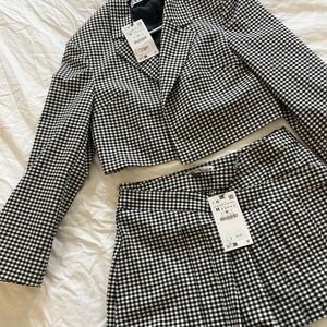 Zara Black and White Gingham Blazer